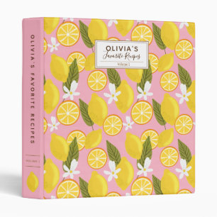 Personalized Pink Lemon Pattern Favorite Recipes 3 Ring Binder