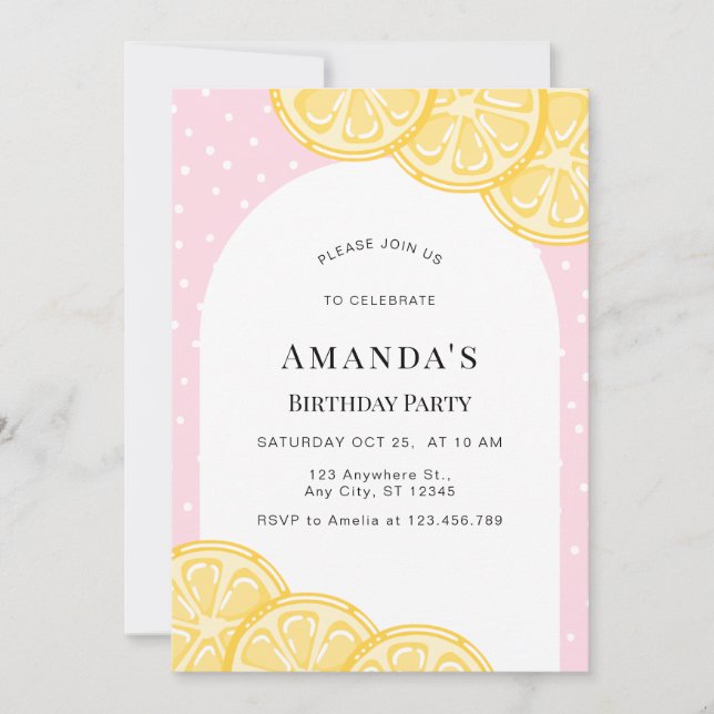 Personalized Pink Lemonade Birthday Invitation (Front)