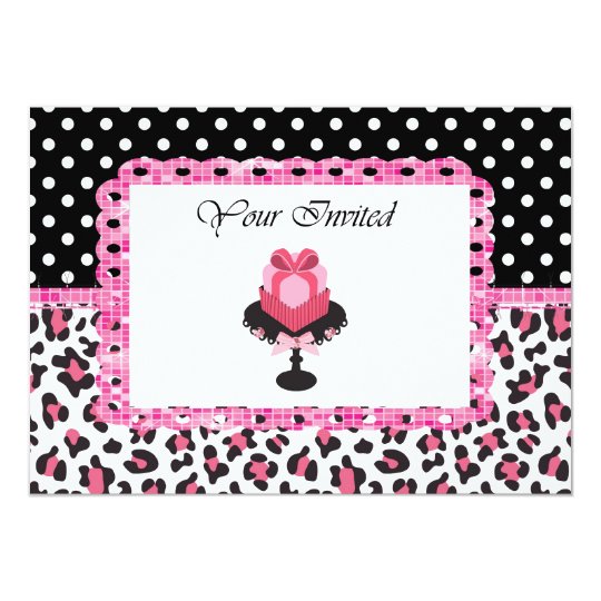 Personalized Pink Leopard Bling Cupcake Invitation