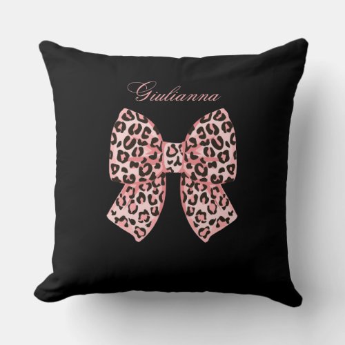 Personalized Pink Leopard Bow Square Pillow
