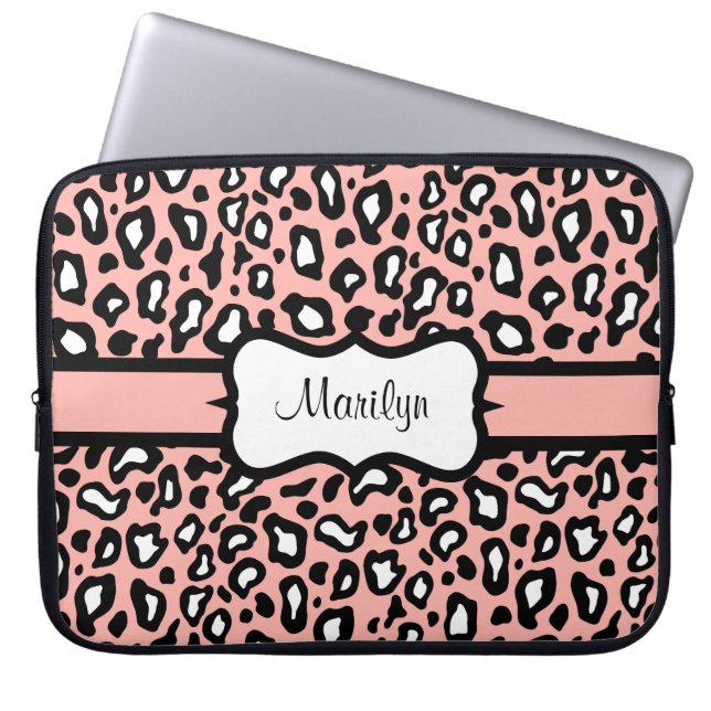 Personalized Pink Leopard Laptop Sleeve Case Gift (Front)