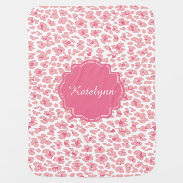 Personalized Pink Leopard Print Baby Blanket (Front)