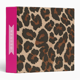 Personalized Pink Leopard Print Chic Animal Print 3 Ring Binder