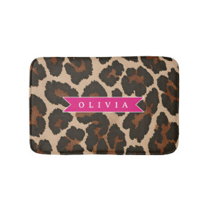 Personalized Pink Leopard Print Chic Animal Print Bath Mat