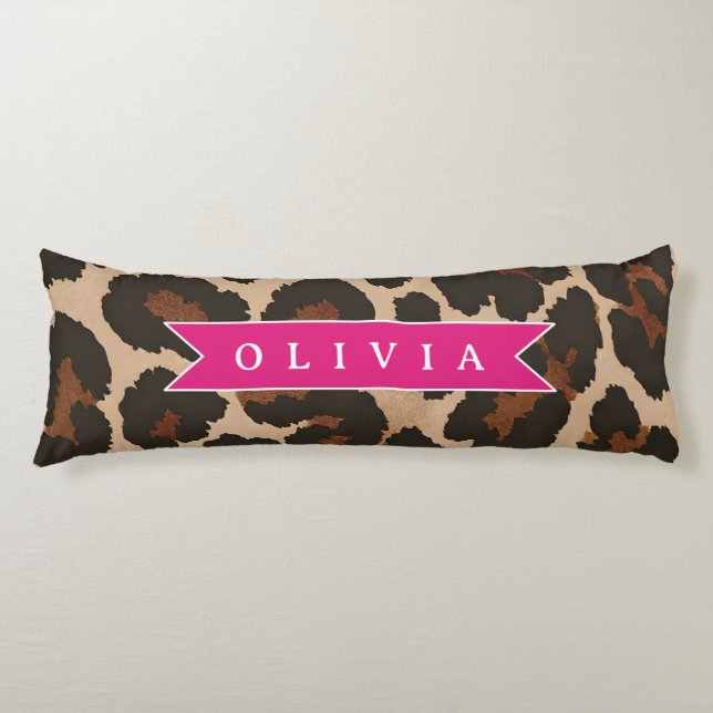 Personalized Pink Leopard Print Chic Animal Print Body Pillow (Front)