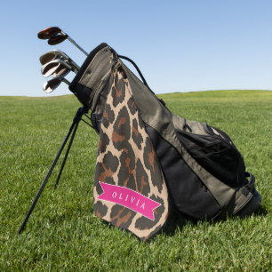 Personalized Pink Leopard Print Chic Animal Print Golf Towel