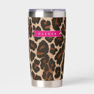 Personalized Pink Leopard Print Chic Animal Print Insulated Tumbler