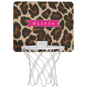 Personalized Pink Leopard Print Chic Animal Print Mini Basketball Hoop