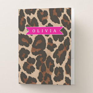 Personalized Pink Leopard Print Chic Animal Print Pocket Folder