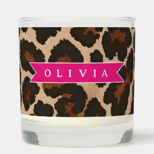 Personalized Pink Leopard Print Chic Animal Print Scented Candle