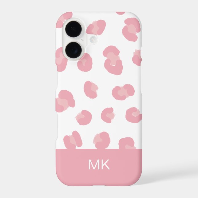 Personalized Pink Leopard Print Monogram Case-Mate iPhone Case (Back)