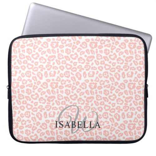 Personalized Pink Leopard Print Name Monogram Laptop Sleeve