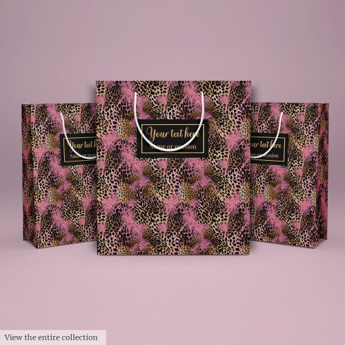 Personalized pink leopard skin luxury gift wrap medium gift bag