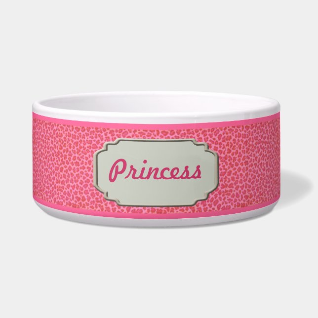 Personalized Pink Leopard Skin Pet Bowl (Front)