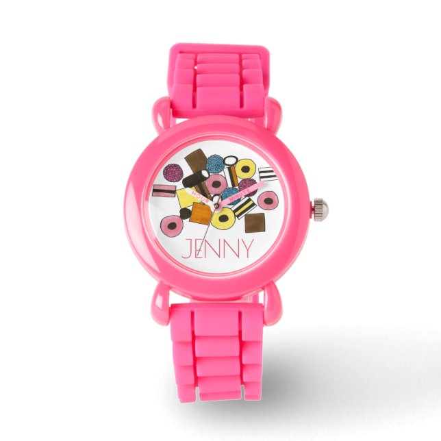 Personalized Pink Licorice Allsorts Candy Watch (Front)
