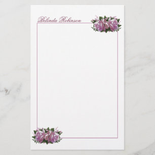 Personalized Pink Lilac Flower Stationery Paper