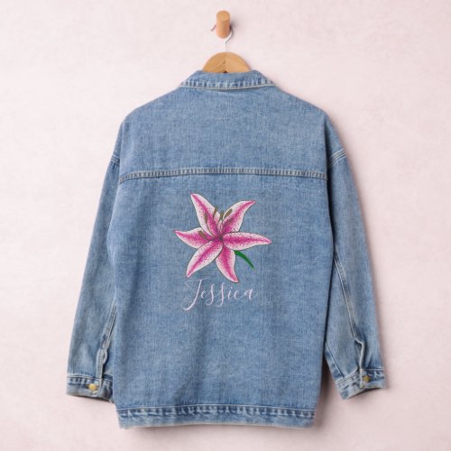 Personalized Pink Lily Flower Floral Garden Lilies Denim Jacket