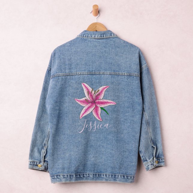 Personalized Pink Lily Flower Floral Garden Lilies Denim Jacket (Hangar)