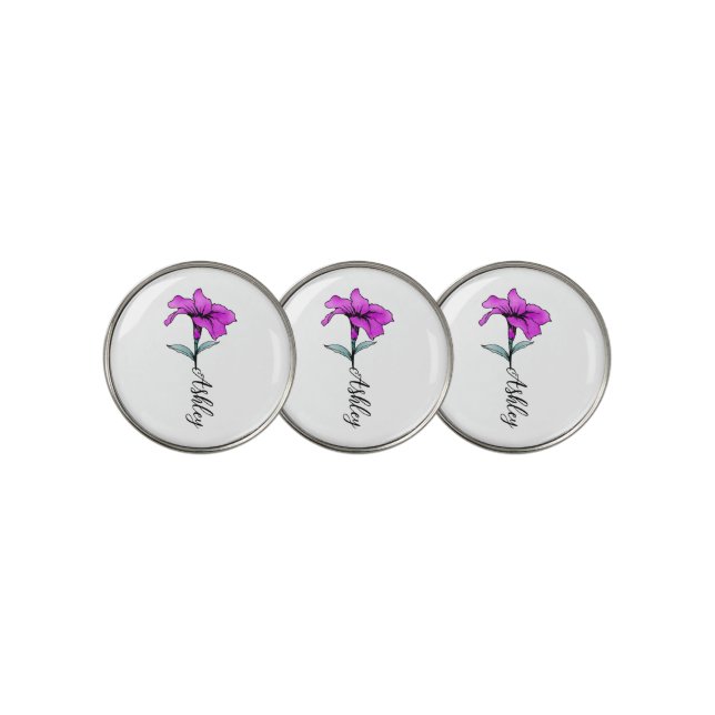 Personalized Pink Lily Flower Golf Ball Marker (3 Up)