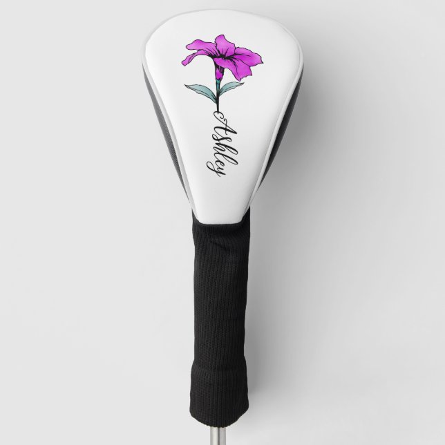 Personalized Pink Lily Flower Golf Head Cover (Front)