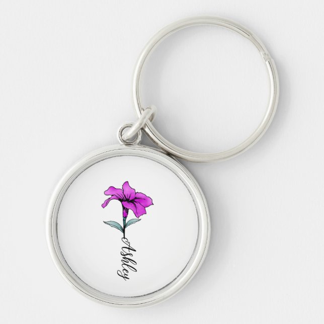 Personalized Pink Lily Flower Keychain (Front)