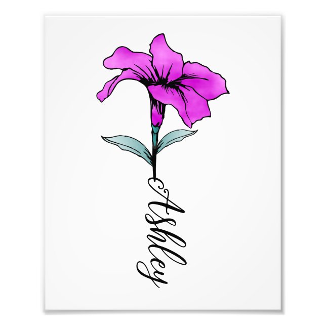 Personalized Pink Lily Flower Photo Print (Front)