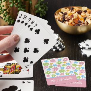 Personalized Pink Lime Green Blue Flower Art Poker Cards