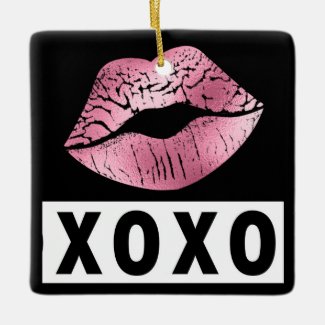 Personalized Pink Lipstick Kisses XOXO Christmas Ceramic Ornament