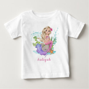 Personalized Pink Little Blond Mermaid Baby T-Shirt