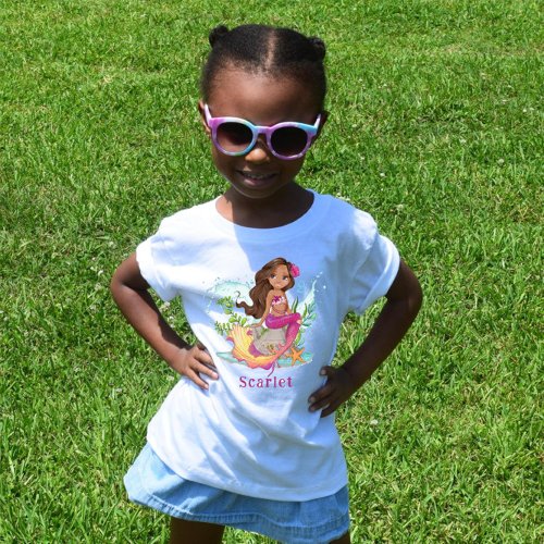 Personalized Pink Little Brown Mermaid Baby T_Shir Baby T_Shirt