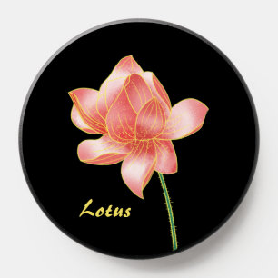 Personalized Pink Lotus Art with Gold Lines Black PopSocket