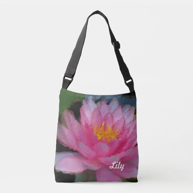 Personalized Pink Lotus Flower Water Lily Crossbody Bag (Front)