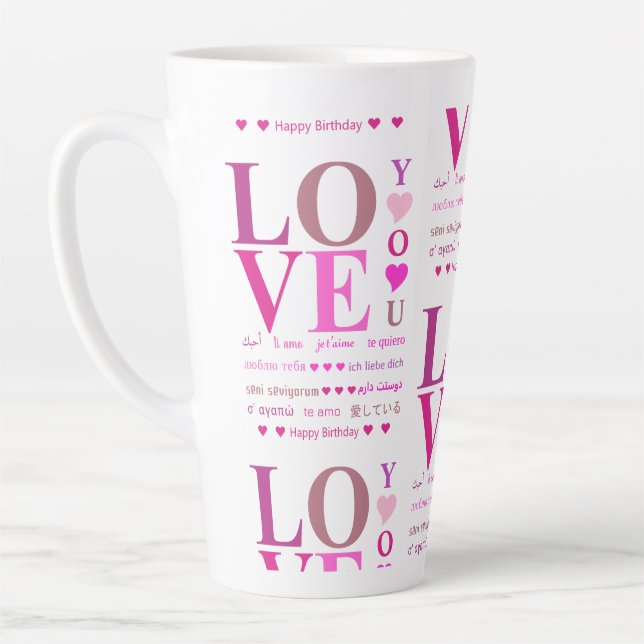Personalized Pink "LOVE You" in Romance Languages Latte Mug (Left)