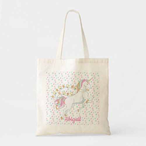 Personalized Pink Magical Sparkly Glittery Unicorn Tote Bag