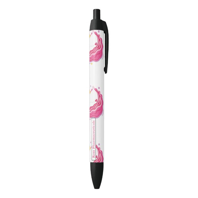 Personalized Pink Magical Unicorn Black Ink Pen (Bottom (Vertical))