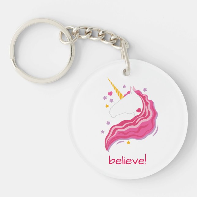 Personalized Pink Magical Unicorn Keychain (Front)