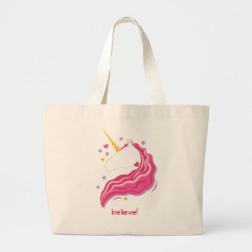 Personalized Pink Magical Unicorn Large Tote Bag