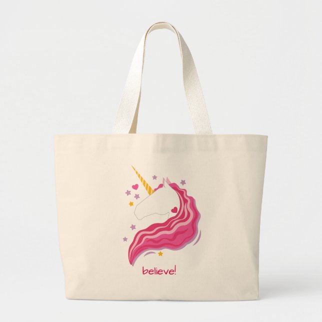 Personalized Pink Magical Unicorn Large Tote Bag (Front)