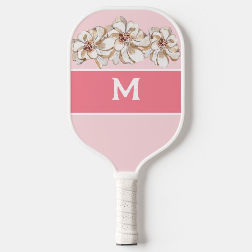Personalized Pink Magnolia Monogrammed  Pickleball Paddle