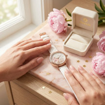 Personalized Pink Marble Clock (