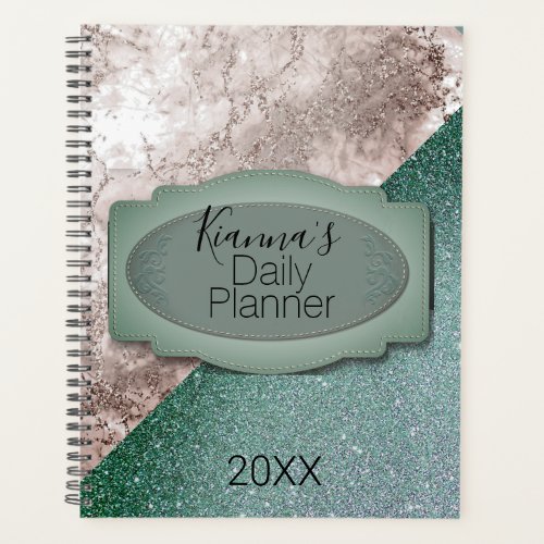 Personalized Pink Marble Minty Green  Planner