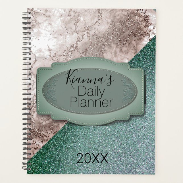 Personalized Pink Marble Minty Green  Planner (Front)