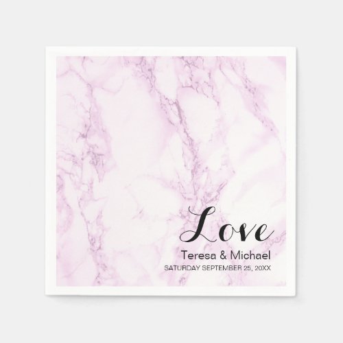 Personalized Pink Marble Modern Wedding Napkins