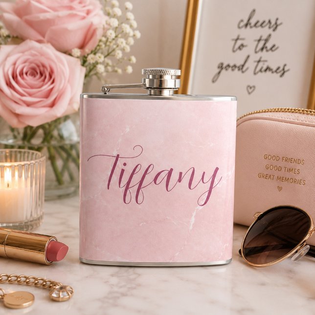 Personalized Pink Marble Name  Flask (Creator Uploaded)