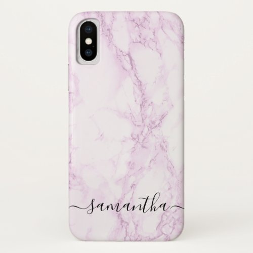 Personalized Pink Marble Script Name Typography iPhone X Case