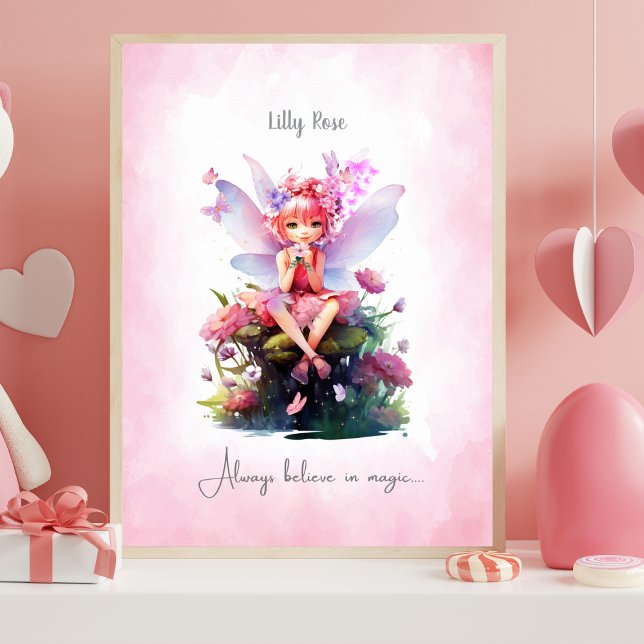 Personalized Pink & Mauve Fairy Nursery Wall Art (Personalized Pink & Mauve Fairy - Fairy Nursery Art For Girls)