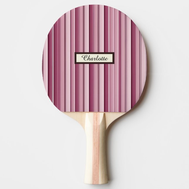 Personalized Pink Mauve Stripes Ping Pong Paddle (Front)