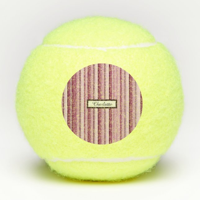 Personalized Pink Mauve Stripes Tennis Balls (Front)
