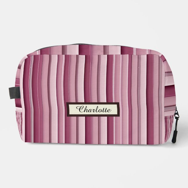 Personalized Pink Mauve Vertical Stripes Dopp Kit (Front)