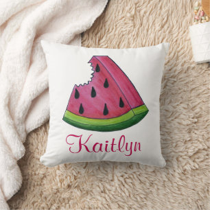 Personalized Pink Melon Watermelon Slice Fruit Throw Pillow